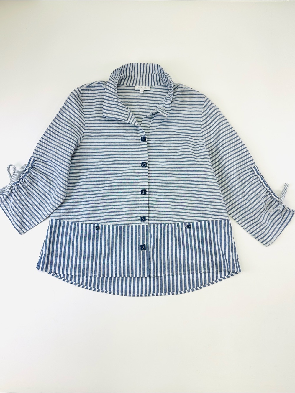 Habitat Nautical Stripe Shirt Jacket Small Blue White Cotton Stretch Lagenlook